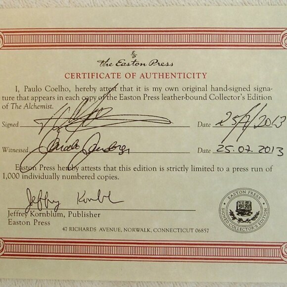 THE ALCHEMIST by Paulo Coelho Easton Press Signed As New Sealed with Slipcase - Picture 4 of 11